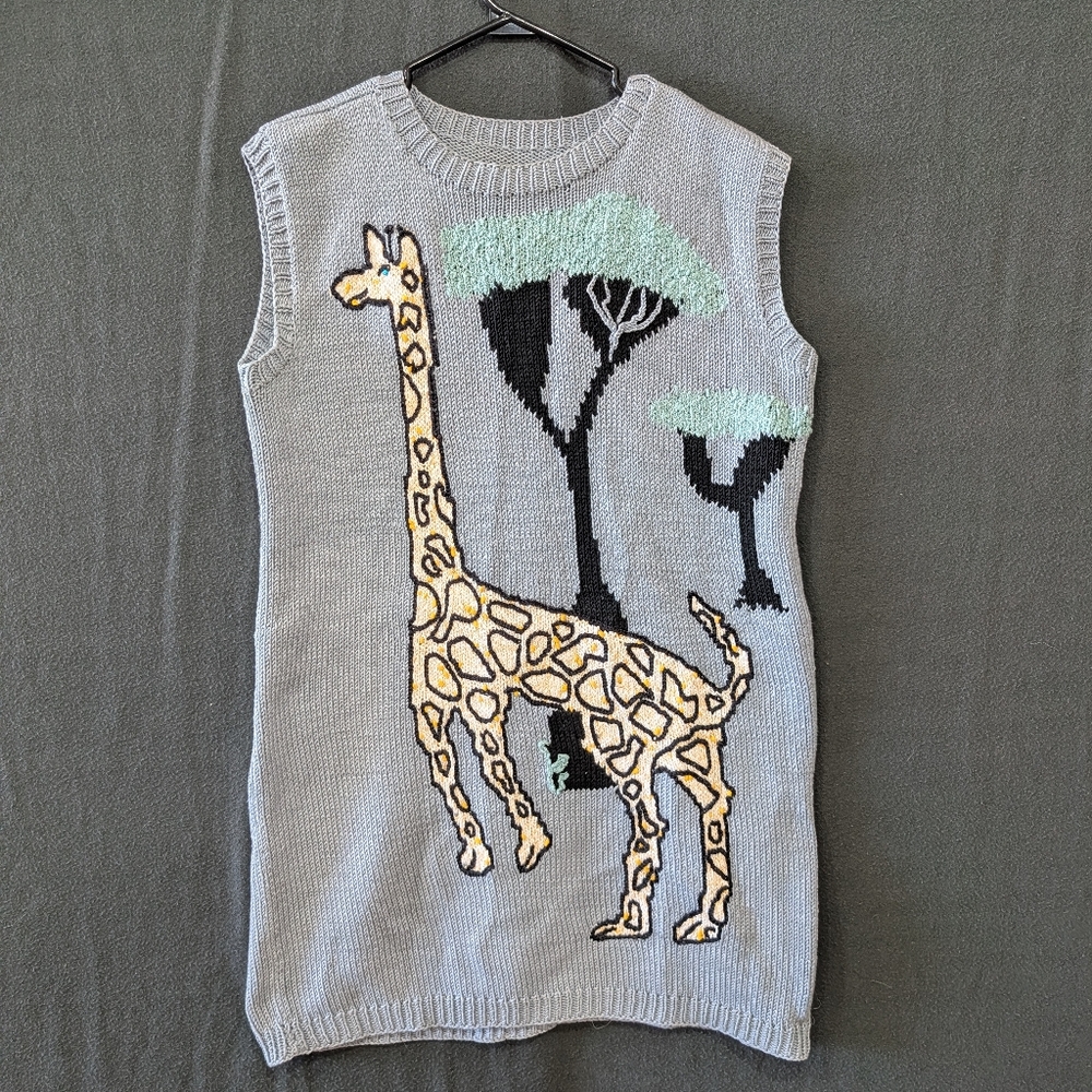 Vintage Giraffe Long Sweater Vest/Tunic Dress